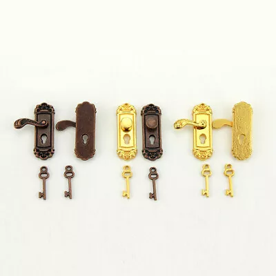 2X 1:12 Scale Mini Door Dollhouse Miniature Knobs Keys Pull Handle Lock Hardware • $6.59