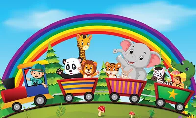 £18.99 • Buy Rainbow Kids Zoo Train Wall Art Self Adhesive Sticker Decal Large Print Graphic