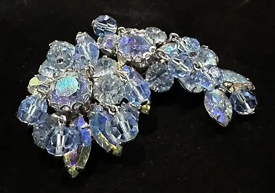 Vintage Aurora Borealis Light Blue Rhinestone Weiss Brooch/Pin Signed • $80