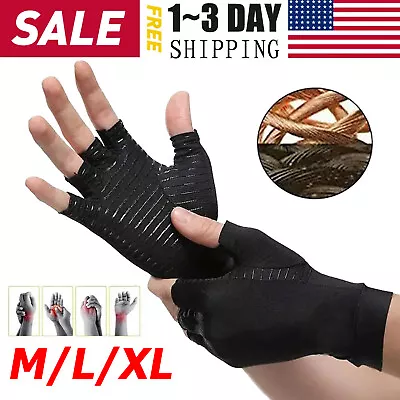 1 Pair Copper Arthritis Compression Gloves Hand Support Joint Pain Relief Sports • $7.53