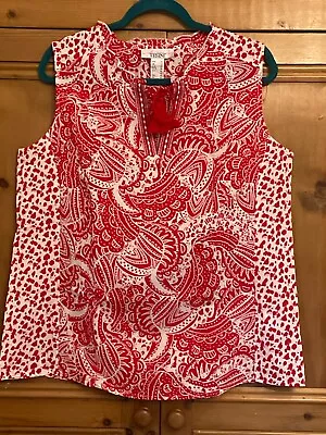 Linea Tesini Kaleidoscope Size 14 Red White Paisley Print Tassel Trim TOP • £19.99