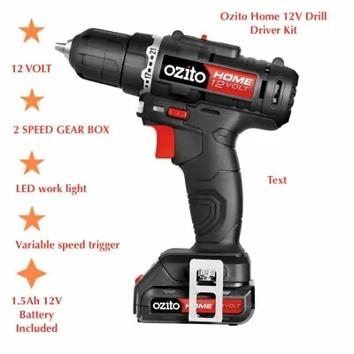 Ozito Home 12V Drill Driver Kit-2 SPPED GEAR BOX-LED WORK LIGHT- VARIABLE SPEED • $79.99