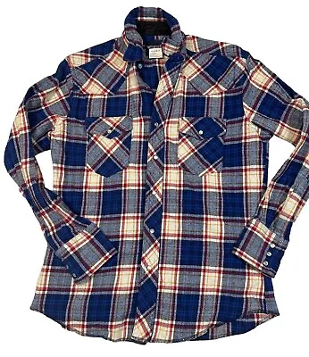 Wrangler Wrancher Shirt Mens M Plaid Pearl Snap Shirt Western Cowboy Flannel • $18.25