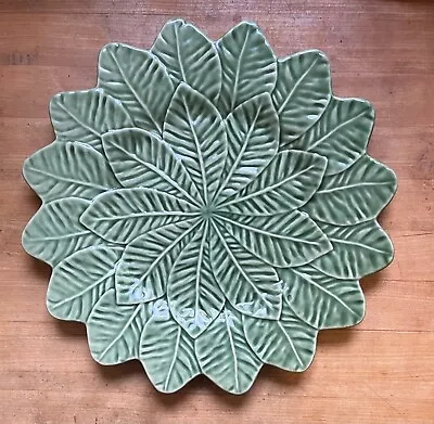 Vintage Bordallo Pinheiro Portugal Grape Lemon Leaf Green Plate Or Charger 13  • $44.99