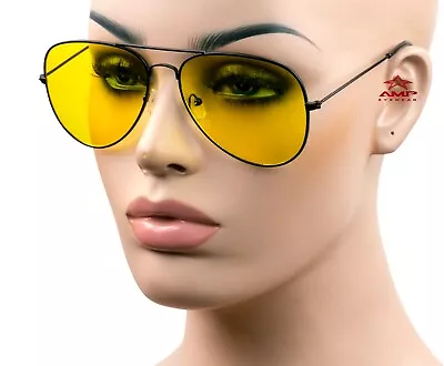 Aviator Vintage Style Retro Sunglasses Metal Night Driving Yellow/Black 106ND BK • $7.49