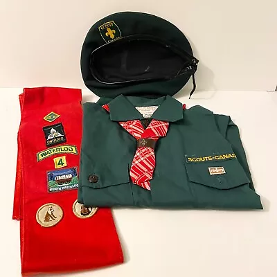 Vintage 1970s Boy Scout Uniform Size 14 - 14.5 Shirt Beret And Sash Patches • $84.45