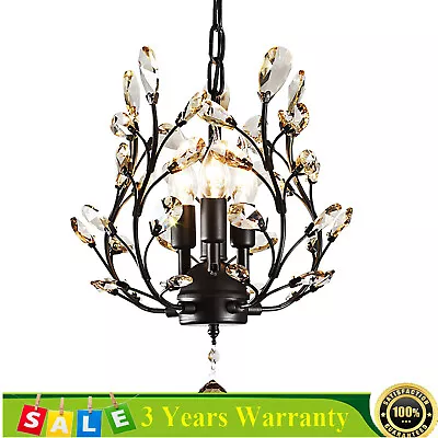 Vintage 3 Light Small Crystal Chandelier Fixture Pendant Hanging Lamp Kitchen • $51.30