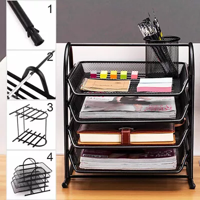 Metal Filing Letter Trays Holder Office Desk Paper Document Organiser 4 Tier • £10.69