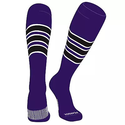 PEAR SOX Striped OTC Baseball Softball Football Socks (C) Purple White Black • $15.99