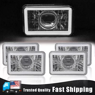 4PCS 4x6  Inch White LED Halo Beam Diamond Cut Chrome Glass Lens Headlights Lamp • $55.99