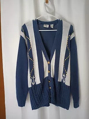 Jason Maxwell Vintage Nautical Grandpa Cardigan Sweater Womens Medium Blue • $34.90