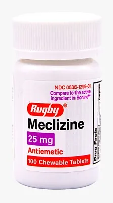 Rugby Meclizine 25 Mg - 100 Chewable Tablets (Bonine) For Motion Sickness Nausea • $10.49