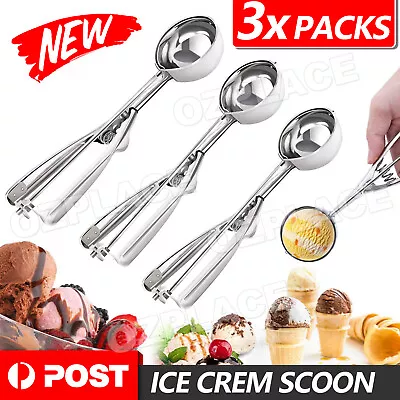 3Pcs Stainless Steel Ice Cream Scoop Spoon Melon Baller Small Middle Large AU • $13.45