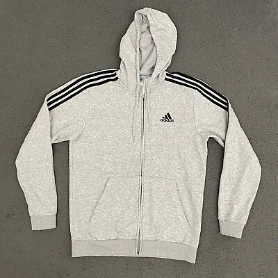 Adidas Hoodie Mens Medium Gray Black Striped Full Zip Cotton Blend Knit Outdoor • $18.71