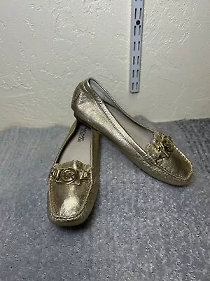 Size 6.5 ~ Women’s Michael Kors Gold Leather Loafers Cushioned Metallic • $10.50