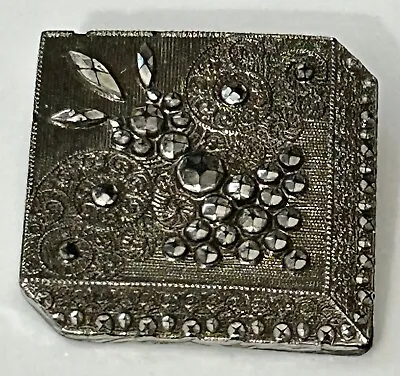 £15.48 • Buy Antique Black Glass Silver Luster Button Square 3D Box #4914