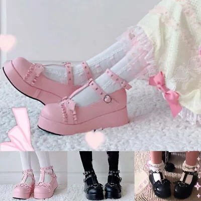 Women's Ladies Lolita Cute  Platform High Heels Cosplay Leather Fashion Shoes • £19.49