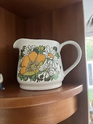 Vintage Retro Floral Sadler Jug 1960-70s Yellows & Greens On White 5” Tall • £10