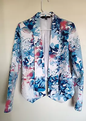 Mossimo Blazer Open Front White With Blue/pink Flowers Women Size S/P • $13.49