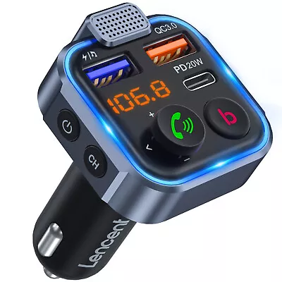 LENCENT Car Bluetooth FM Transmitter Receiver Radio MP3 Adapter USB PD Charger • $27.99