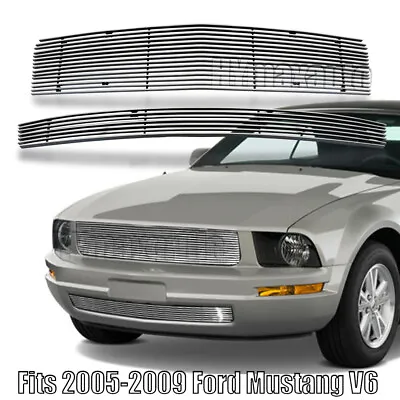 For 2005-2009 Ford Mustang V6 Billet Polished Grille Upper Bumper Grill Insert • $75.99