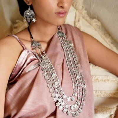 Ethnic Traditional Bollywood Style Silver Plated Oxidized Indian Long Necklaces • $17.79