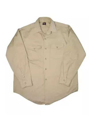 Vintage 70s Lee Work Shirt Mens Chetopa Twill Prest Khaki Long Sleeve Button Up • $28