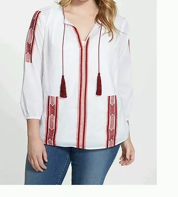 NEW! Michael Kors Embroidered Peasant Top White/Cinnabar Size Large* • $119.99