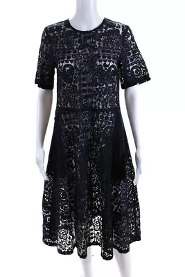 Max Mara Women's Lace Short Sleeve A-line Midi Dress Navy Size M • $115.89