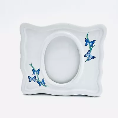 Vintage Ftd White W/ Blue Butterfly Ceramic Picture Frame / Planter Combo. EUC • $19.99