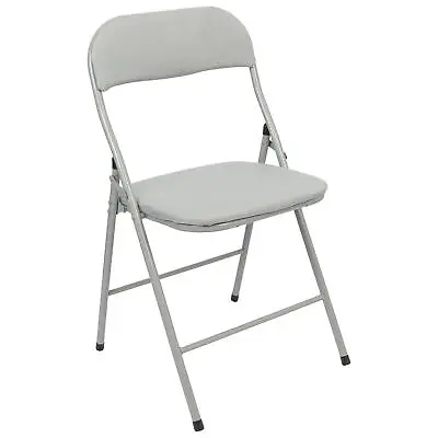 1x Grey Fabric Padded Metal Folding Chair Foldable Office Dining Chairs • £18
