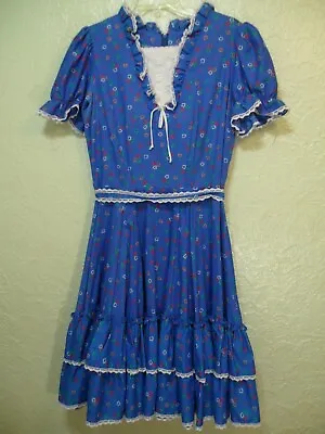$30 • Buy Partners Please Malco Modes Vintage Square Dance Dress 16 Blue White Leaf Print