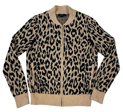 J. Crew Leopard Bomber Sweater Animal Print XS Extra Small Full Zip Wool Blend • $24.95