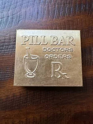 Vintage Brass Travel Pill Bar Box Case W/3 Vials Compact • $21