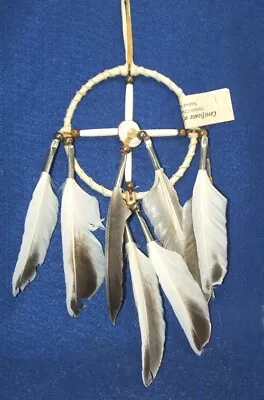 Authentic Native American Medicine Wheel 4  Hoop Natural Feathers Lt Tan • $23.95