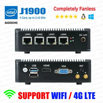 £190.99 • Buy Fanless Mini PC Intel J1900 4 LAN Port 0G RAM/0G SSD Barebone PfSense Firewall