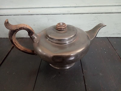 £10 • Buy Vintage Metal Pewter Teapot With Wooden Handle Dented