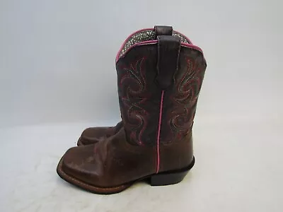 Dan Post Little Kids Youth Size 13 D Pink Brown Leather Square Toe Cowboy Boots • $26.59