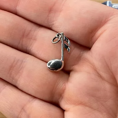 Vintage 925 Sterling Silver Music Note Pendant Bracelet Charm • $15.99