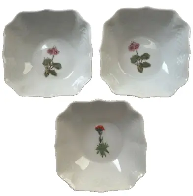 French Bowl Set 3 Lourioux Porcelaine Candy Nut Dish Bowl Floral Scalloped Edge • $18.99