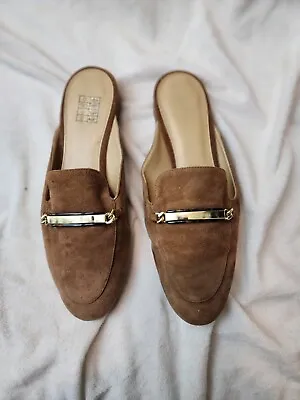 Michael Kors Suede Brown Slip On Mules Slides Flats Logo Size 6 • $13.50