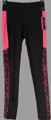 Material Girl Active Juniors' Lace Contrast-Side Neon Pink/Black Leggings L NWT • £14.48