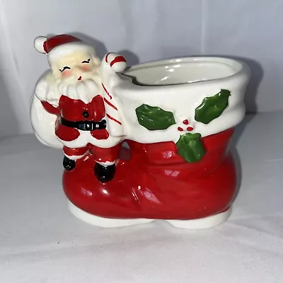 Vintage Napco Santa Claus Candy Cane & Boot Christmas Ceramic Planter Holder • $29.99