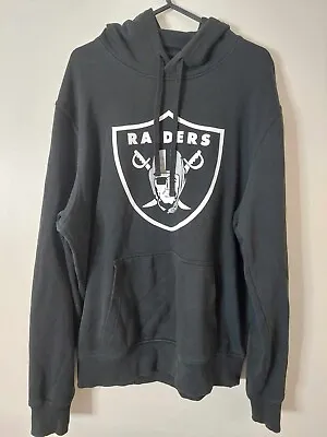 NFL Oakland Raiders Pullover Hoodie Black Size M Large Print Pre Loved Fashion • £12.79