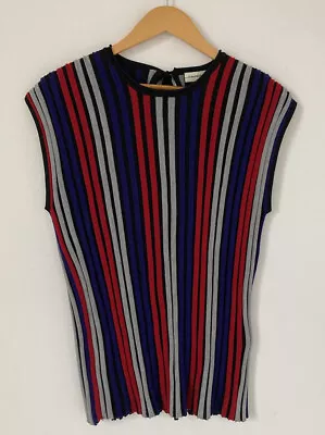 Malene Birger Top Large Red Blue Stripe Rib Sleeveless Wool Mix Knit  • $14.93