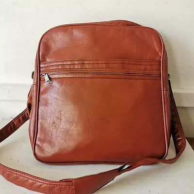 Vintage Tan Leather Satchel Messenger Cross Body Bag Laptop Made In Korea  • £26.99