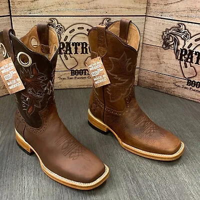 Men's Rodeo Cowboy Boots Patron Bull Dog Toe Leather Soles Cowhide Model #710 • $79.99