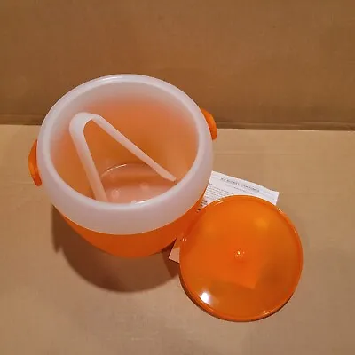 Avon Pumpkin Orange Plastic Ice Bucket W Tongs +Lid NOS 2013 Fall Thanksgiving • $9.99