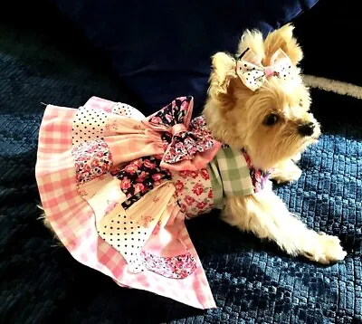 Dog Harness Dress  Pink Patch      New Handmade  Free Shipping • $21.99