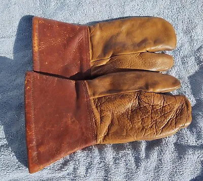 WW2 RAF Trigger Finger Gunners Gun Gloves Leather Mittens Pilots Flying Original • £175